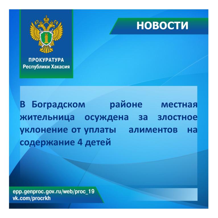 В Боградском районе местная жительница осуждена за злостное уклонение от уплаты алиментных обязательств на содержание 4 детей